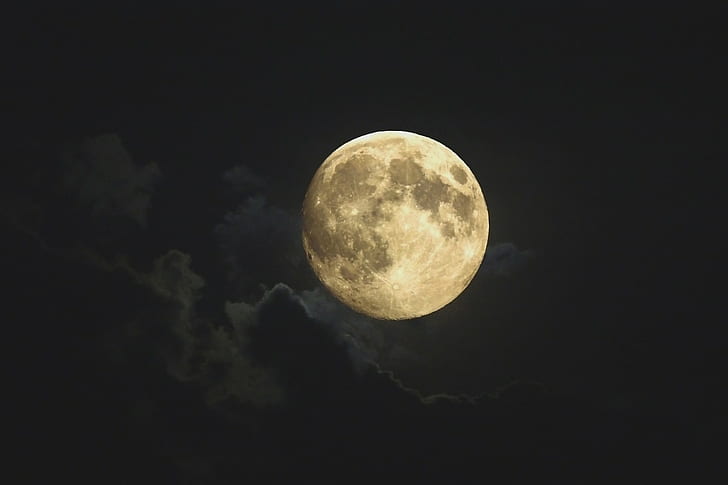 night, Moon, clouds, dark, HD wallpaper