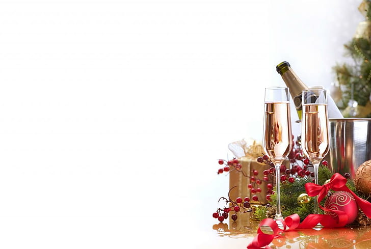 Champagne Stemware Ribbon,Happy New Year ,Holidays Christmas, HD wallpaper