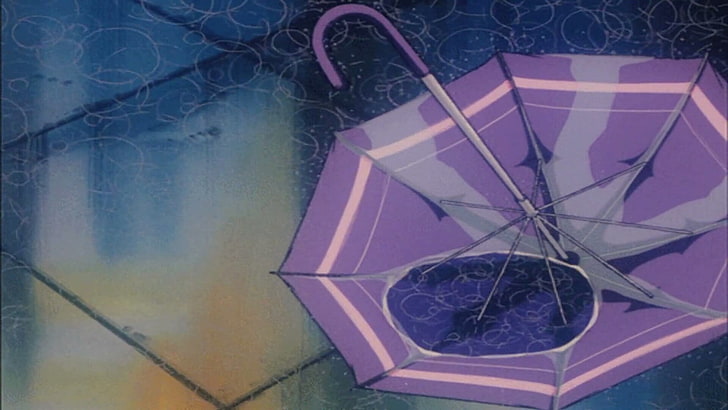 old school, anime art, 80s, rain, umbrella, wet, rainy, raining