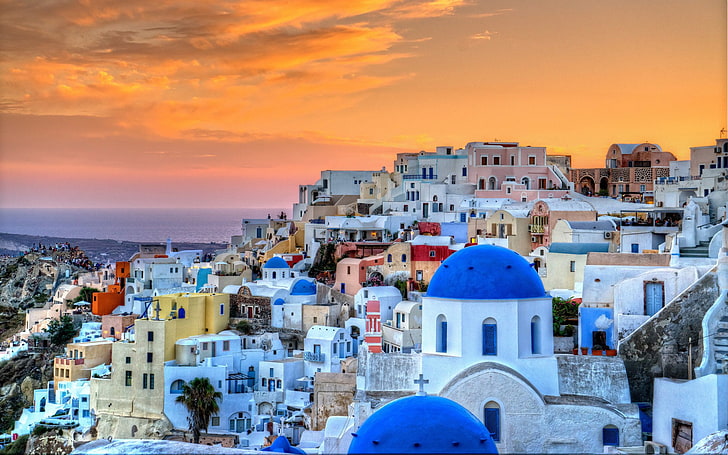 Towns, Santorini, Greece, House, HD wallpaper