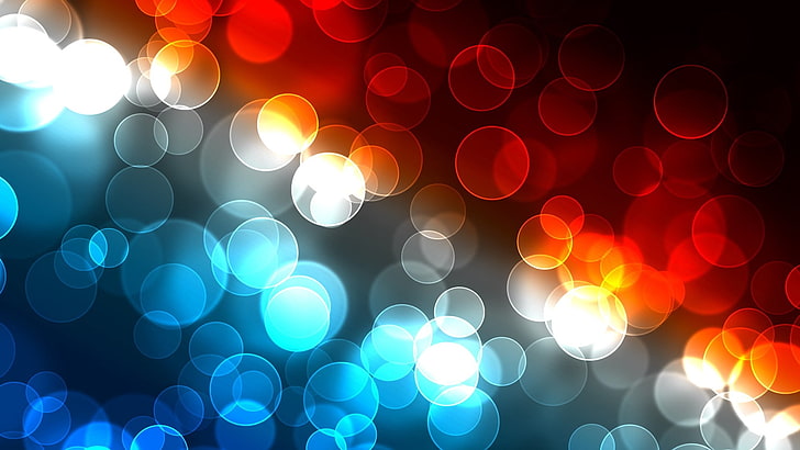 blue, white, and red bokeh lights, glare, colorful, circles, defocused