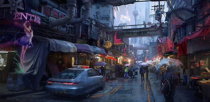 cyber, city, cyberpunk, futuristic, science fiction, digital art, HD wallpaper