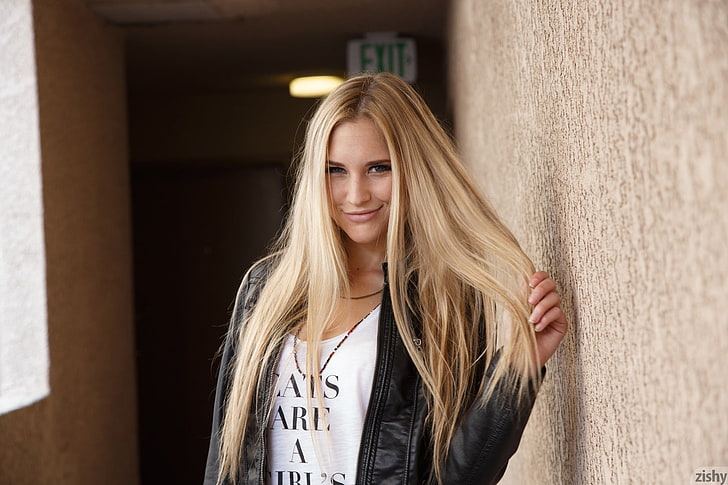 Cole Esenwein, model, blonde, zishy, leather jackets, black jackets, HD wallpaper