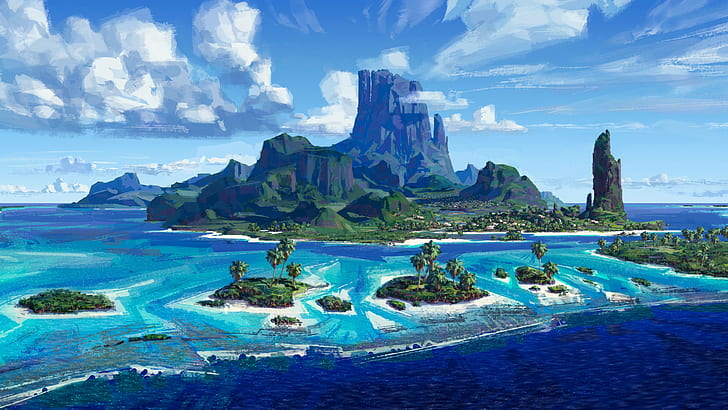 HD wallpaper: fantasy landscape, fantasy art, island, islands, islets ...