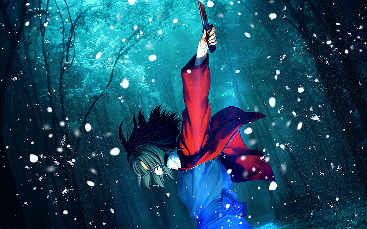 boy holding knife near trees animated wallpaper, anime, anime girls