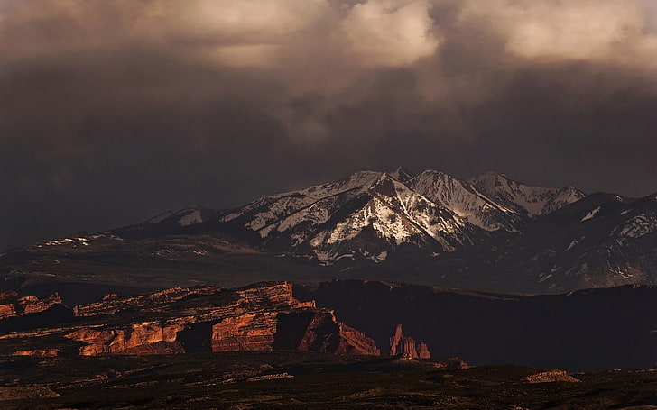 nature, landscape, mountains, storm, Colorado, snowy peak, clouds
