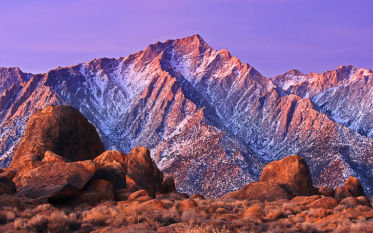 Rocky Mountains Covered With Snow Alabama Hills With Sierra Nevada California United States Desktop Hd Wallpaper 1920×1200, HD wallpaper