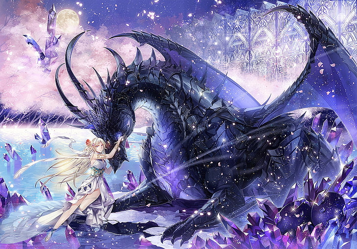 Fondo de pantalla HD Anime, Original, Dragón, animal, creatividad, noche, arte y artesanía.
