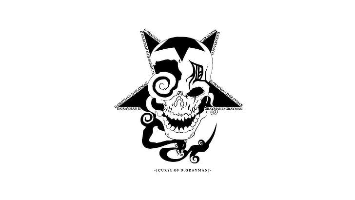 skull illustration, D.Gray-man, logo, white background, copy space
