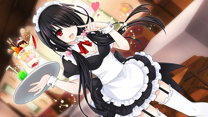 anime, anime girls, Tokisaki Kurumi, Date A Live, maid outfit, HD wallpaper