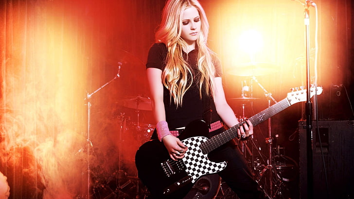 Avril Lavigne, music, guitar, musical instrument, blonde, singer