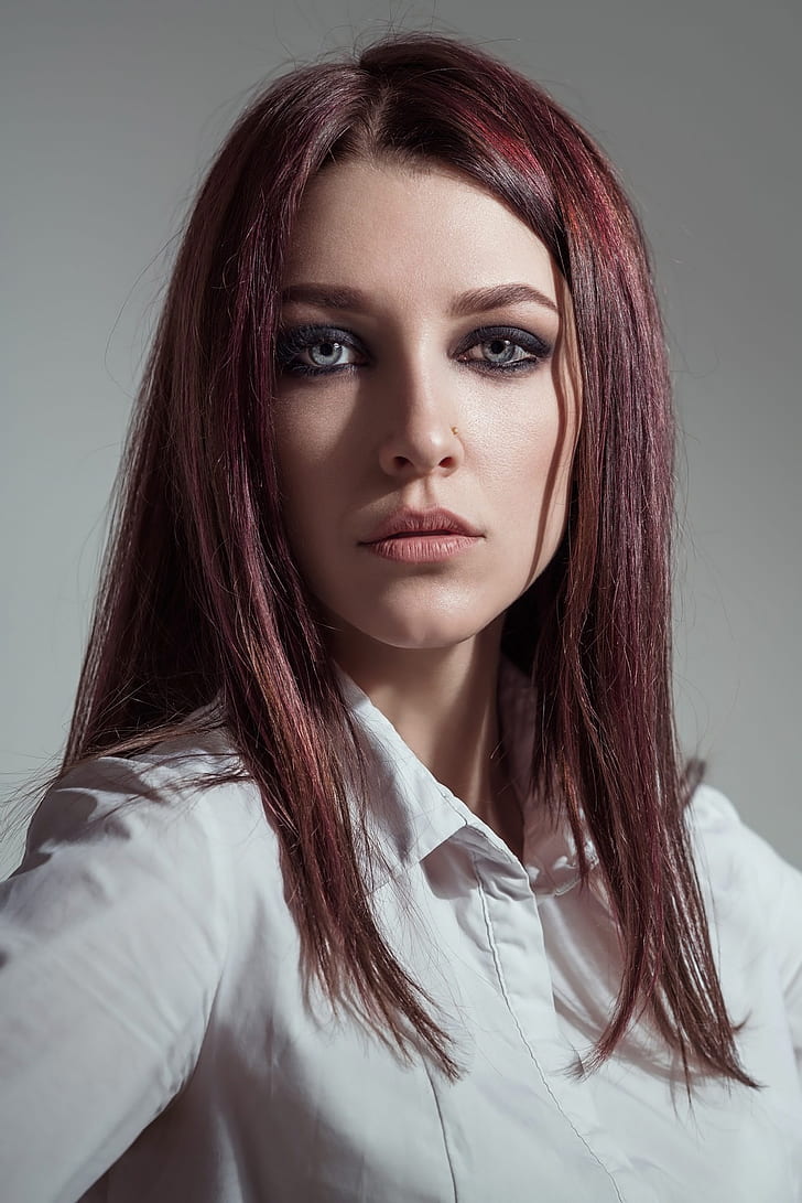 Dmitry Belyaev, women, redhead, long hair, straight hair, makeup, HD wallpaper