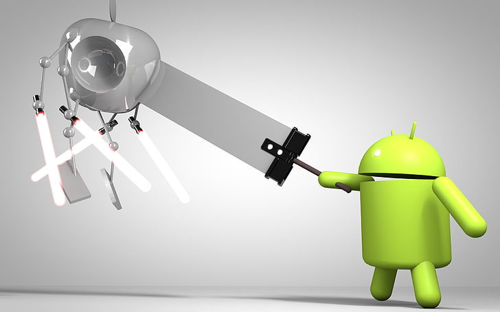 Android robot toy, android vs apple, battle, characters, three-dimensional Shape, HD wallpaper