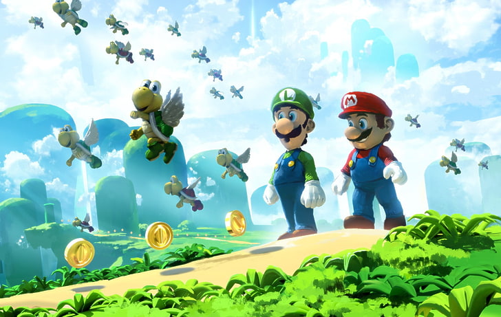 Mario, Super Mario Bros., Koopa Troopa, Luigi, representation, HD wallpaper