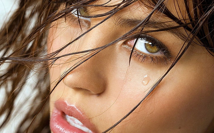 face, eyes, closeup, women, model, tears, hazel eyes, open mouth, HD wallpaper