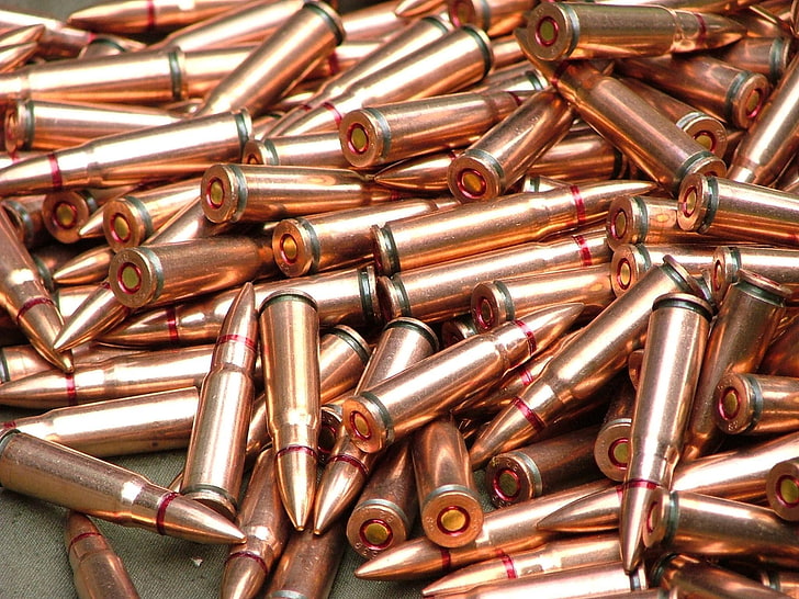Machine Gun Bullet, brass-colored bullets, War & Army, metal