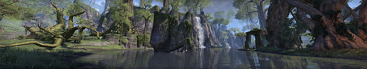 panorama landscape illustration, The Elder Scrolls Online, quadruple monitors, HD wallpaper