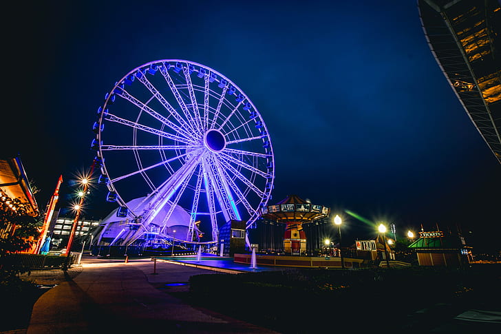 Night, Ferris wheel, 5K, Amusement park, HD wallpaper