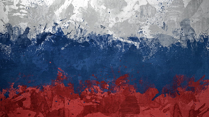 gray, blue, and red abstract painting, flag, russia, spots, symbol