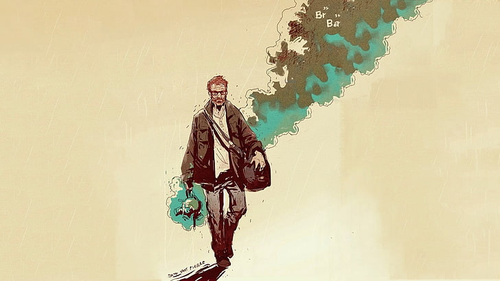 man in brown jacket carrying bag illustration, Walter White, Heisenberg