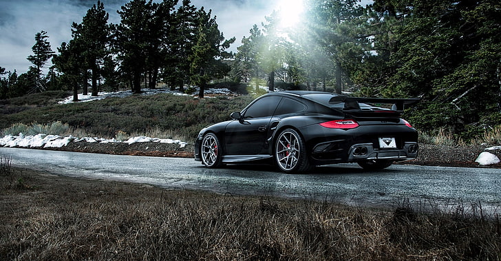 black Porsche sports car, 911, carrera, turbo, side view, land Vehicle, HD wallpaper
