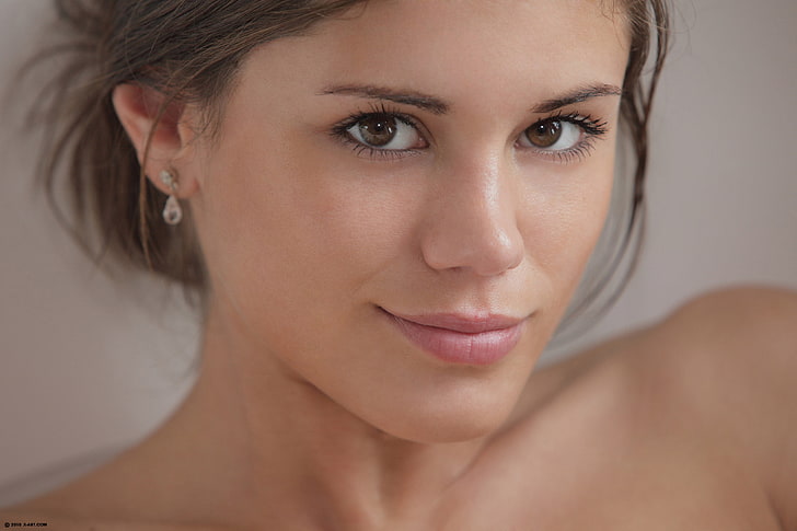 women, model, Markéta Stroblová, earring, closeup, brunette, HD wallpaper