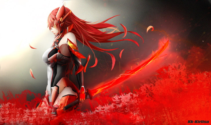 Hd Wallpaper Anime Girl Redhead Bodysuit Fiery Sword Sci Fi One Person Wallpaper Flare
