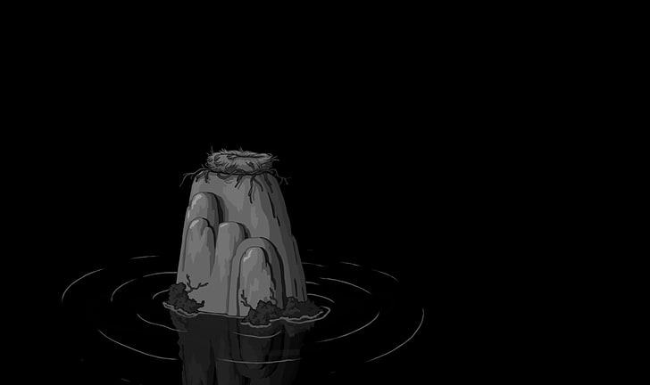 gray rock illustration, Adventure Time, dark, black, water, artwork, HD wallpaper