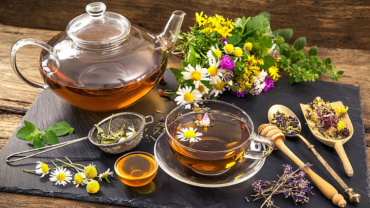tea, tableware, chamomile, flower, food, herb, herb tea, chamomile tea, HD wallpaper