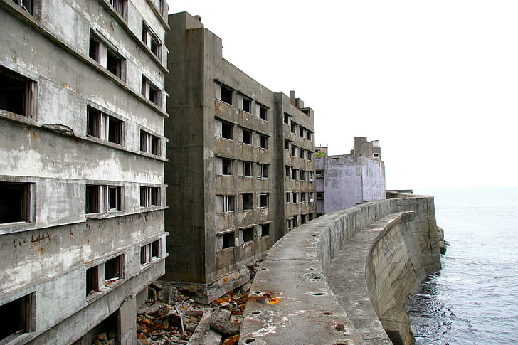ruin, Hashima island, building, HD wallpaper