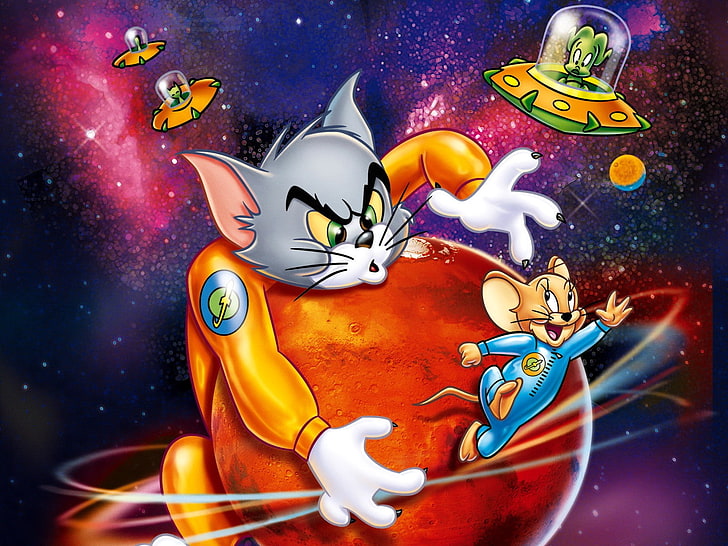 The Flight To Mars, Tom & Jerry illustration, Cartoons, planet, HD wallpaper