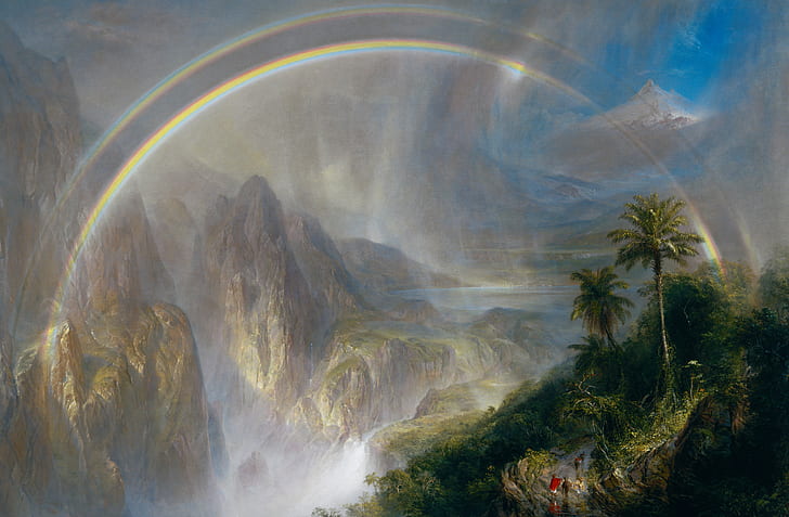 landscape, mountains, rainbow, picture, Frederic Edwin Church