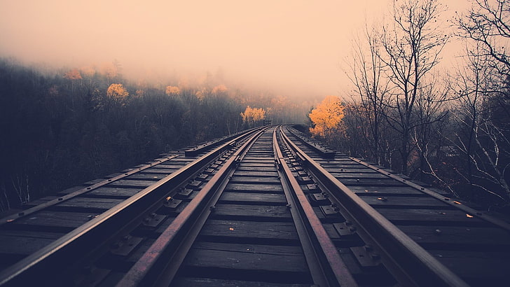 gray train rail, railway, landscape, railroad Track, transportation, HD wallpaper