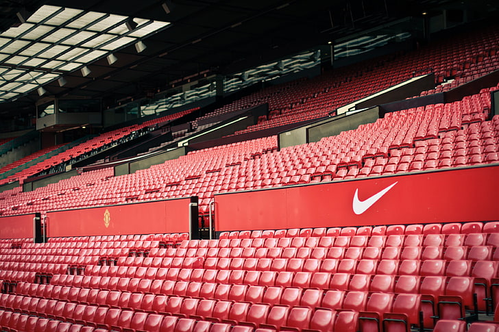 red Nike logo, Football, Stadium, Manchester United, Old Trafford