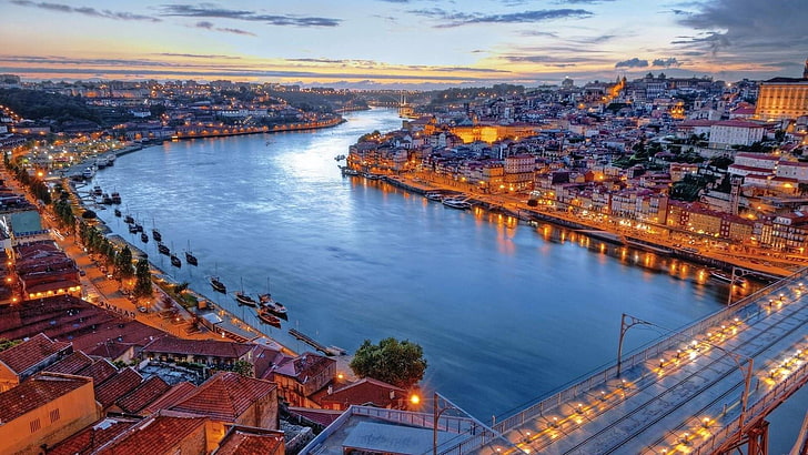 portugal, europe, dom luis bridge, evening, cityscape, river douro, HD wallpaper