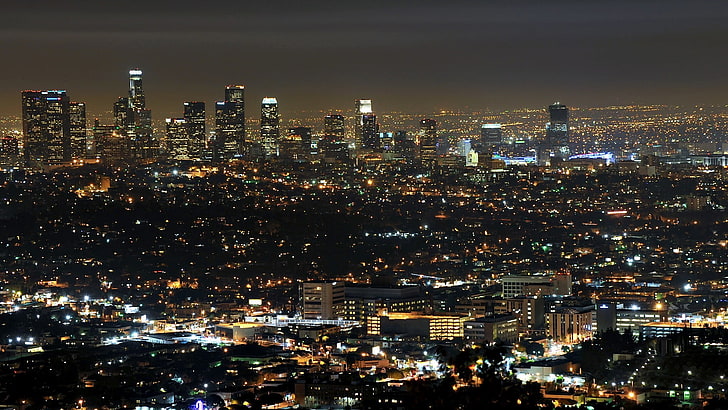 panoramic photo of high-rise buildings, city, cityscape, Los Angeles, HD wallpaper