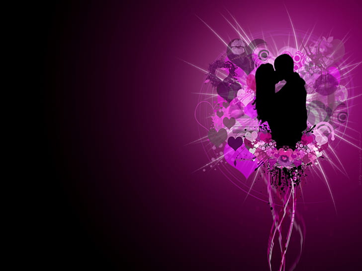 Romantic Love HD, purple heart couple wallpaper