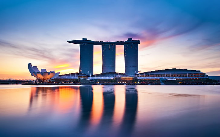 Marina Bay Sands, Singapore, cityscape, architecture, sunset, HD wallpaper