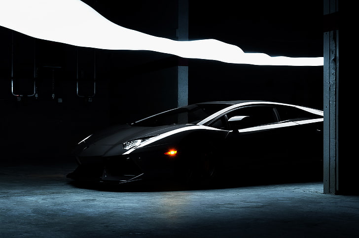 black Lamborghini Aventador super car, lp700-4, transportation