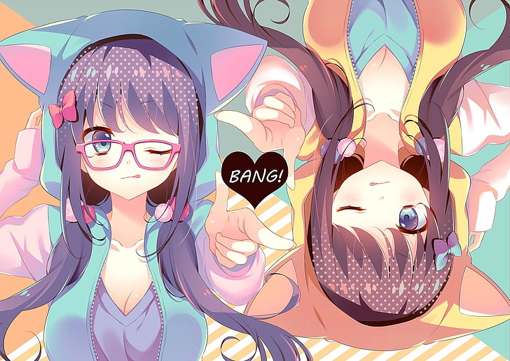 Hd Wallpaper Anime Girls Wink Hoodie Cute Meganekko Glasses