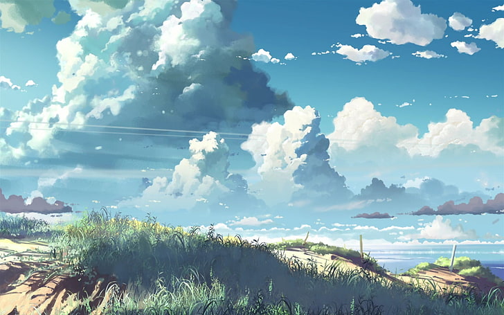 artwork, 5 Centimeters Per Second, Makoto Shinkai , anime, sky