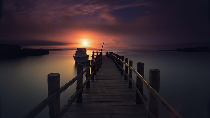 brown wooden dock, landscape, sky, water, sea, scenics - nature, HD wallpaper