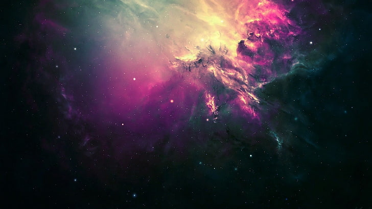 purple and black sky, stars, nebula, digital art, color correction