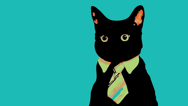 black cat with necktie illustration, internet, simple background