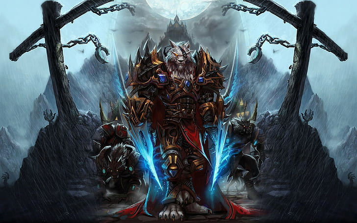 three monsters in between wooden cross wallpaper, World of Warcraft