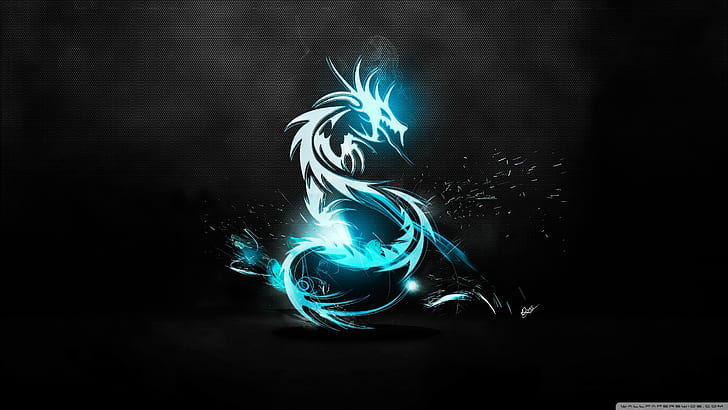white and blue dragon digital wallpaper, abstract, backgrounds, HD wallpaper