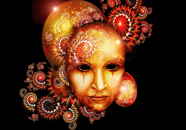 orange and red Venetian mask illustration, Shine, carnival, Carnaval, HD wallpaper