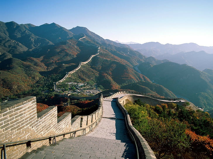 Great Wall of China, landscape, mountains, stone wall