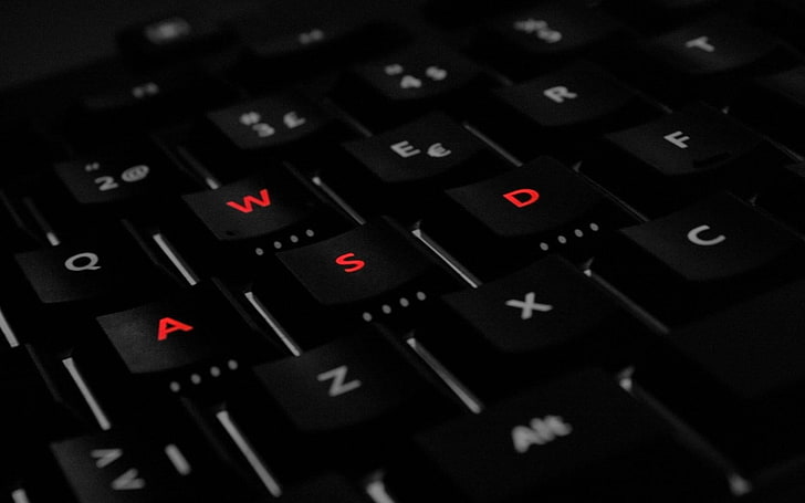 black and red computer keyboard keys, keyboards, macro, dark, HD wallpaper