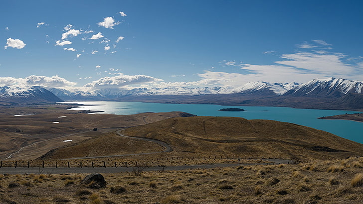 brown mountain, landscape, mountains, lake, New Zealand, scenics - nature